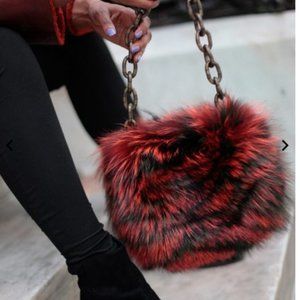 Pouch bag on a chain. Real Fox Fur stripped.